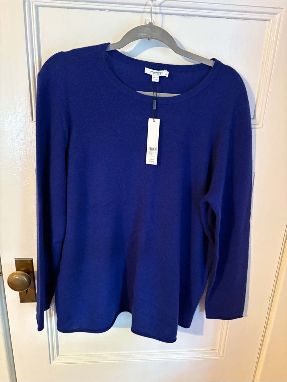 Chico's NWT Vibrant Royal Blue 100% Cashmere Crewneck Sweater